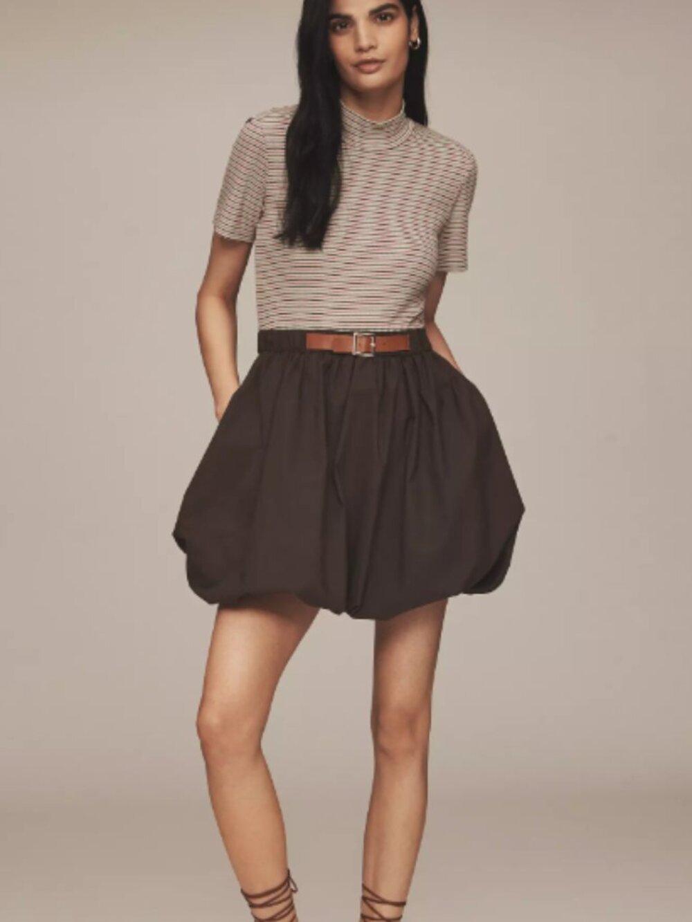 Anthropologie Maeve Belted Twofer Bubble Mini Dress Brown Size M NWT